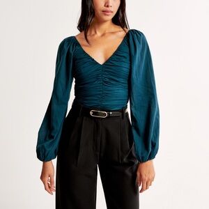 🦋 Abercrombie Long-Sleeve Sheer Cotton Cinched Top 🦋